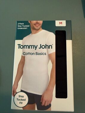 Tommy John Cotton Stay-Tucked Undershirt 2-Pack Crew Neck Black Size Medium NWT